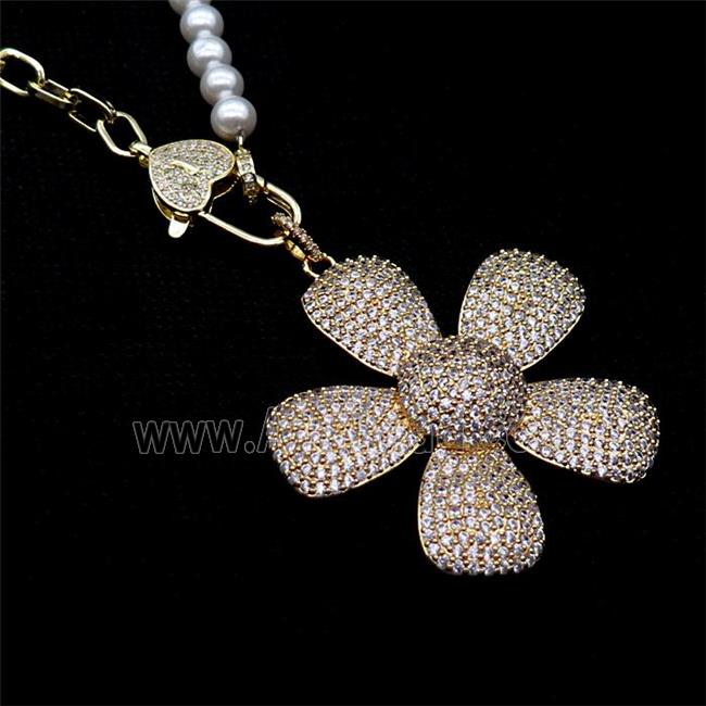 Copper Necklace Sunflower Pave Zircon Pearlized Glass Gold Plated