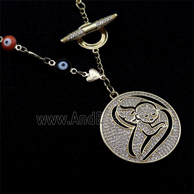 Copper Necklace MOM Pave Zircon Pearl Gold Plated