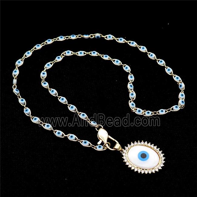 Copper Necklace Eye Pave Zircon Enamel Gold Plated