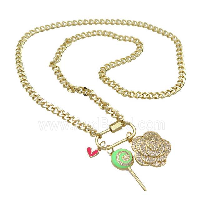 Copper Necklace Flower Pave Zircon Gold Plated