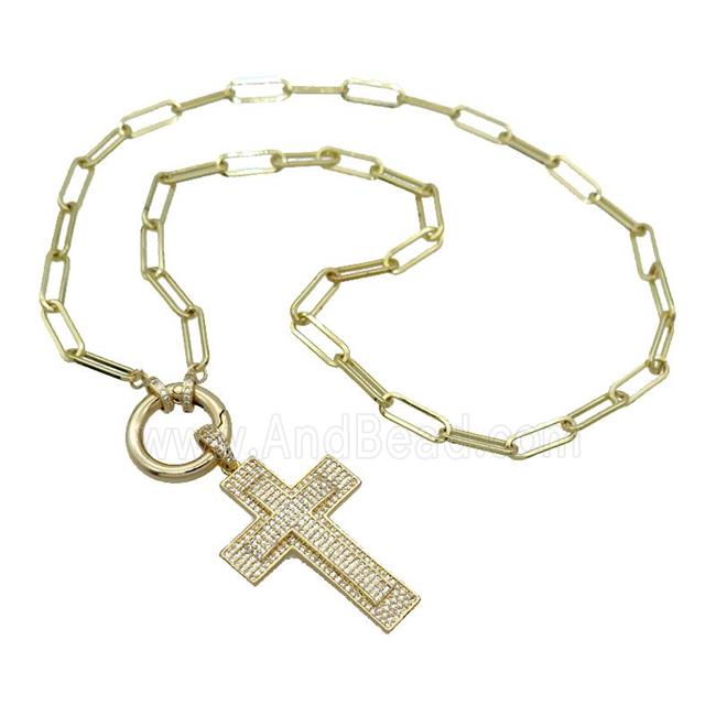 Copper Necklace Cross Pave Zircon Gold Plated