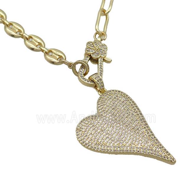 Copper Necklace Heart Pave Zircon Gold Plated