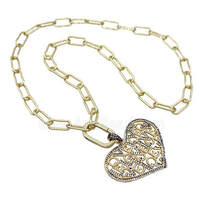 Copper Necklace Heart Pave Zircon Gold Plated