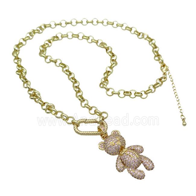 Copper Necklace Bear Pave Zircon Gold Plated