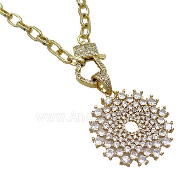 Copper Necklace Sunflower Pave Zircon Gold Plated