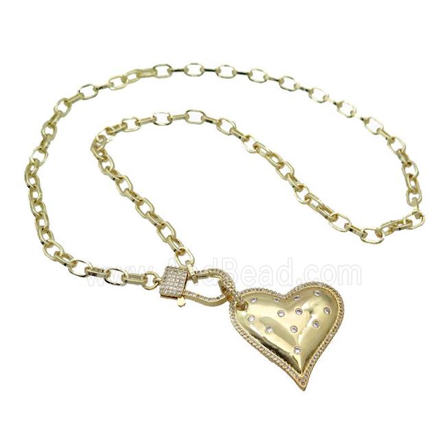 Copper Necklace Heart Pave Zircon Gold Plated