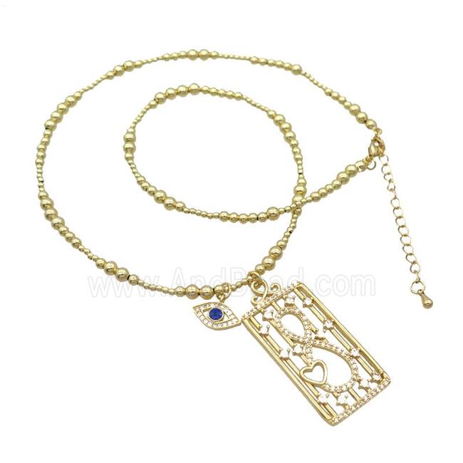 Copper Necklace Rectangle Card Pave Zircon Eye Gold Plated