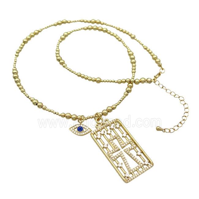 Copper Necklace Rectangle Card Pave Zircon Eye Gold Plated