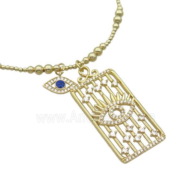 Copper Necklace Rectangle Card Pave Zircon Eye Gold Plated