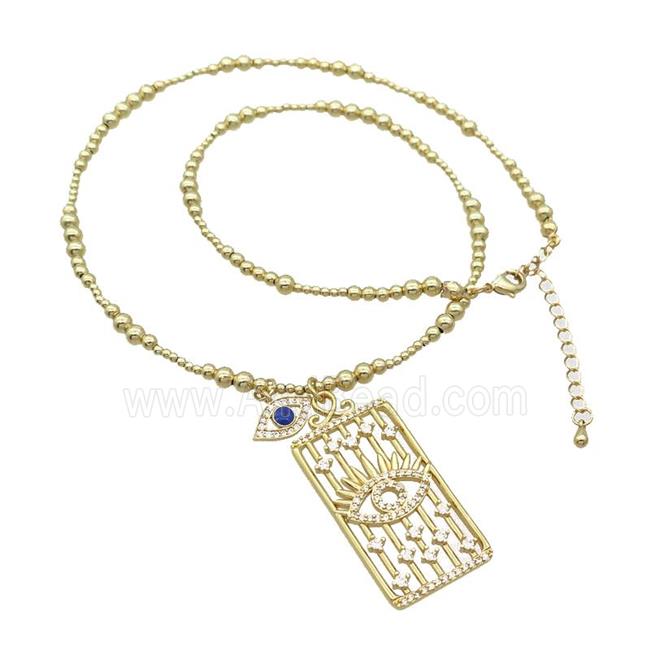 Copper Necklace Rectangle Card Pave Zircon Eye Gold Plated