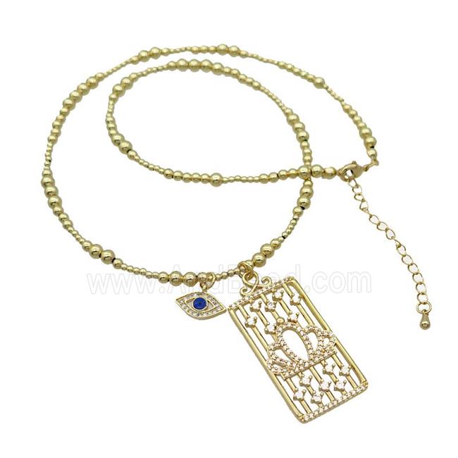 Copper Necklace Rectangle Card Pave Zircon Eye Gold Plated