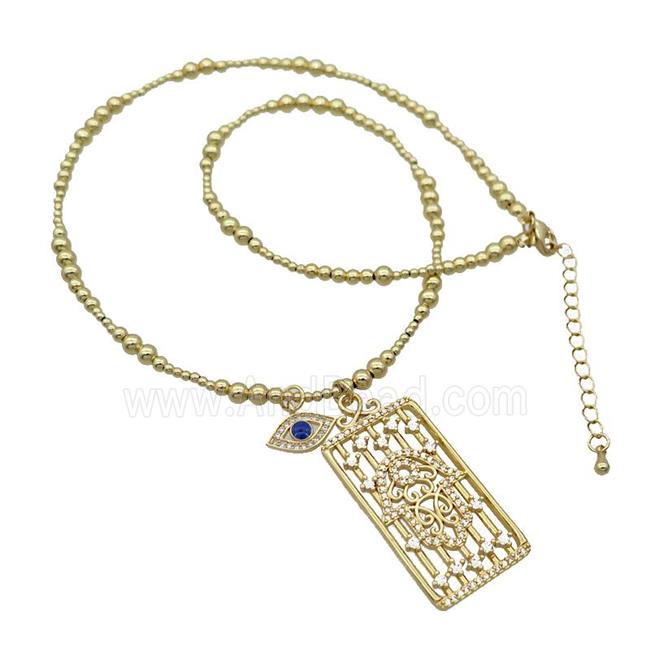 Copper Necklace Rectangle Card Pave Zircon Eye Gold Plated