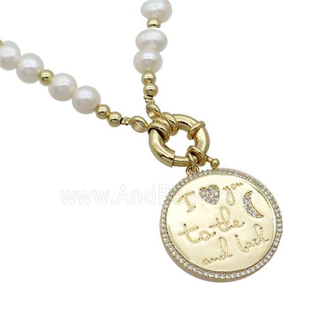 Copper Necklace LOVE Circle Pave Zircon Eye Pearl Gold Plated