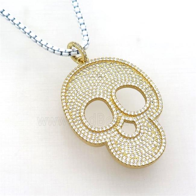 White Lacquered Copper Necklace Skull Pave Zircon Gold Plated