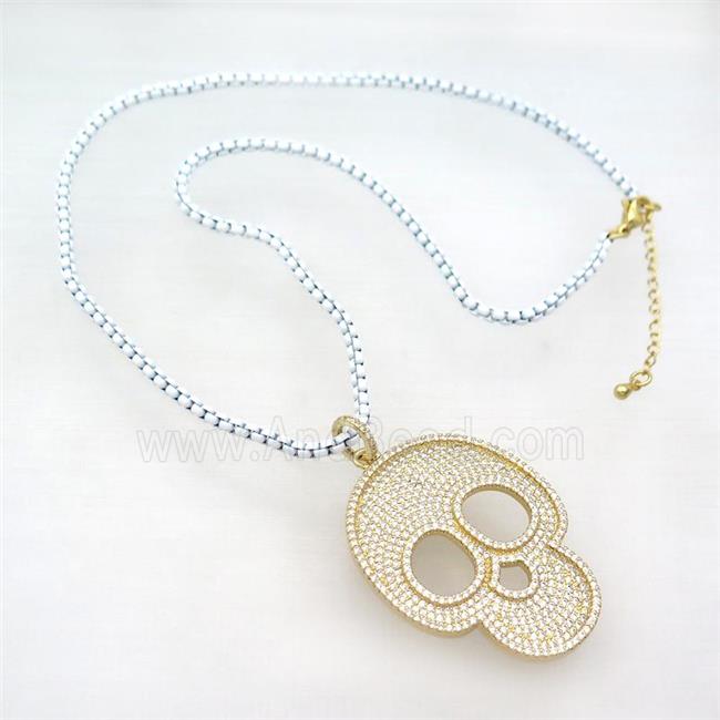 White Lacquered Copper Necklace Skull Pave Zircon Gold Plated