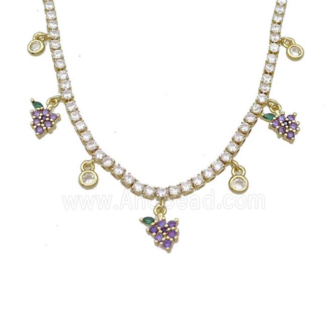 Copper Necklace Pave Crystal Glass Grape Gold Plated