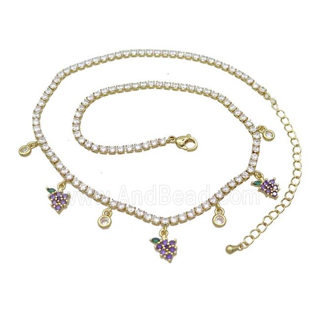 Copper Necklace Pave Crystal Glass Grape Gold Plated