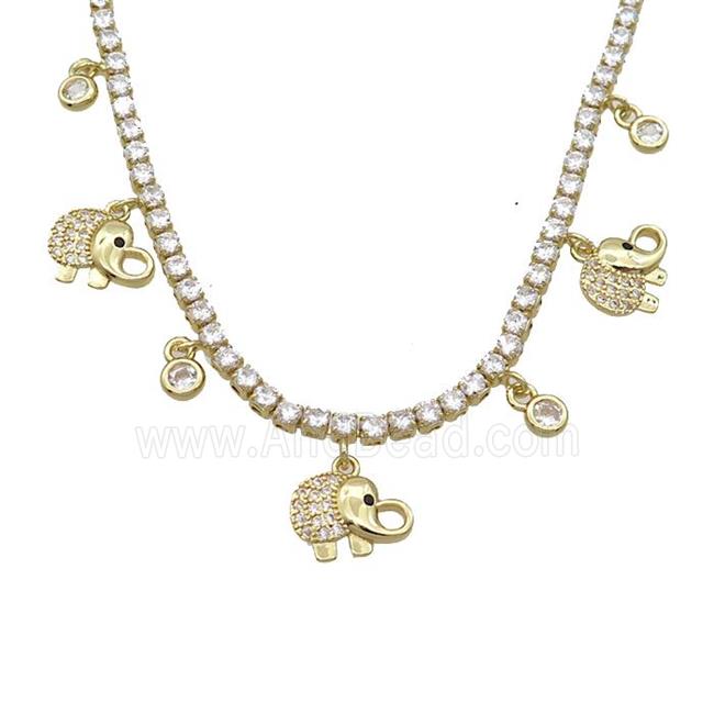 Copper Necklace Pave Crystal Glass Elephant Gold Plated