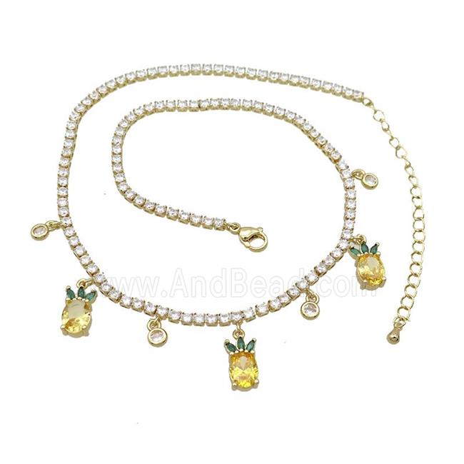 Copper Necklace Pave Crystal Glass Pear Gold Plated