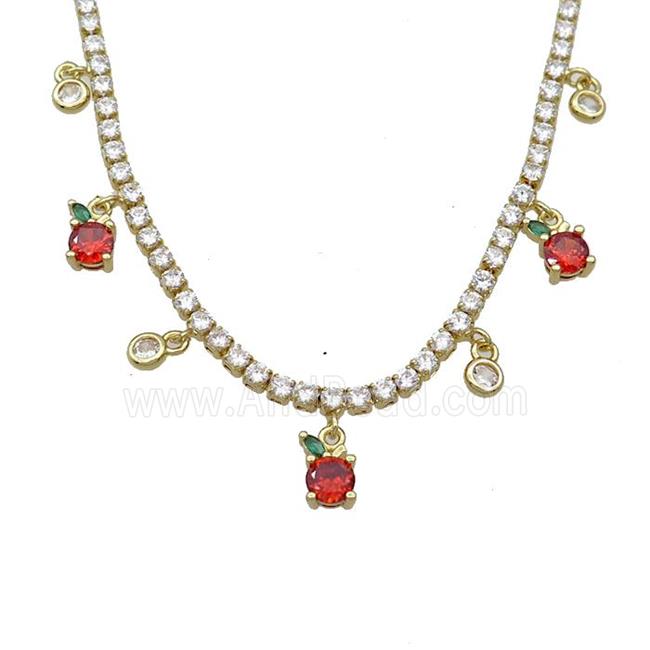 Copper Necklace Pave Crystal Glass Apple Gold Plated