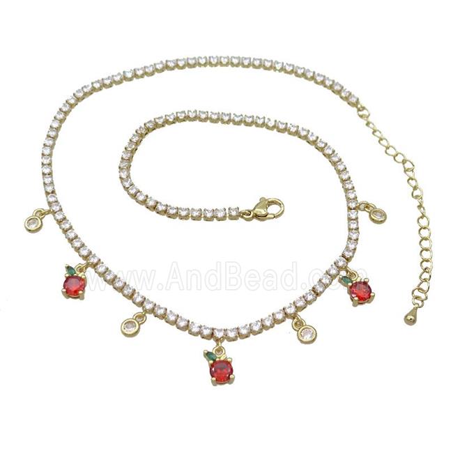 Copper Necklace Pave Crystal Glass Apple Gold Plated