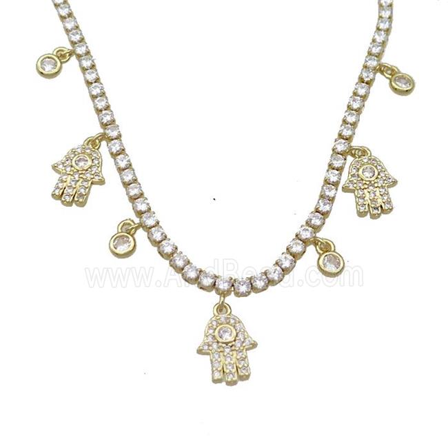 Copper Necklace Pave Crystal Glass Hamsahand Gold Plated
