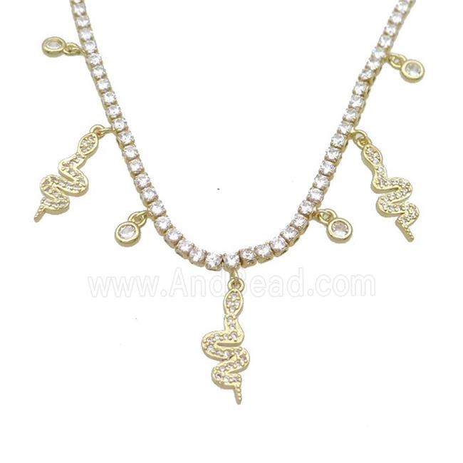 Copper Necklace Pave Crystal Glass Snake Gold Plated