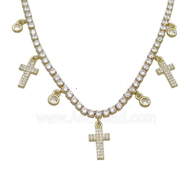 Copper Necklace Pave Crystal Glass Cross Gold Plated