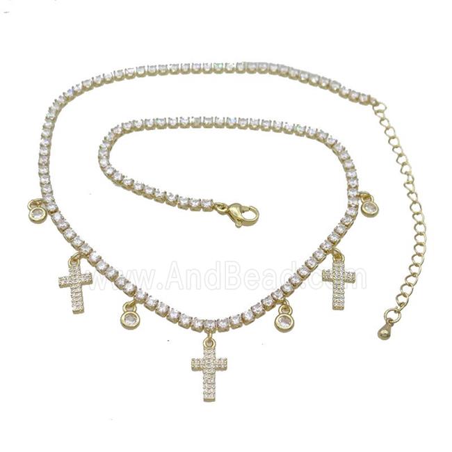 Copper Necklace Pave Crystal Glass Cross Gold Plated