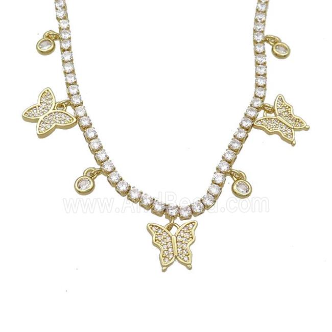 Copper Necklace Pave Crystal Glass Butterfly Gold Plated