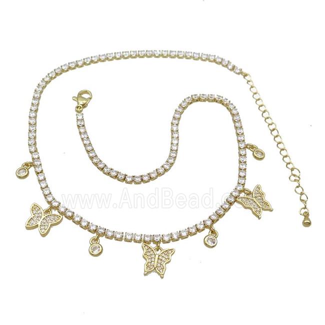 Copper Necklace Pave Crystal Glass Butterfly Gold Plated