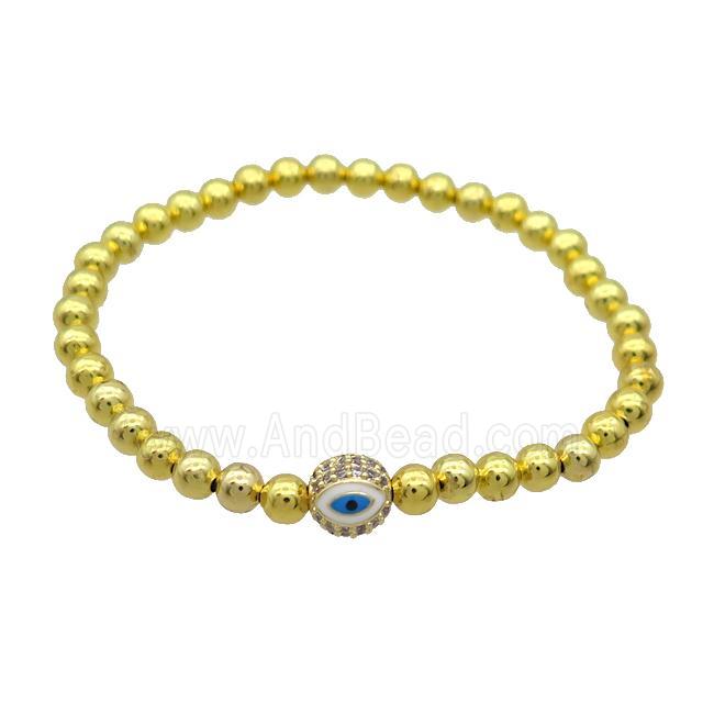 Copper Bracelet White Enamel Evil Eye Pave Zircon Stretchy Gold Plated