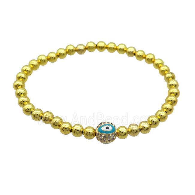 Copper Bracelet Teal Enamel Evil Eye Pave Zircon Stretchy Gold Plated