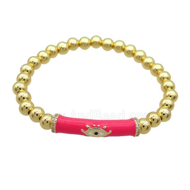 Copper Bracelet Red Enamel Evil Eye Pave Zircon Stretchy Gold Plated