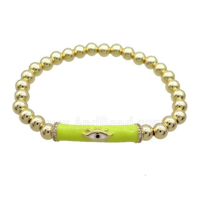 Copper Bracelet Yellow Enamel Evil Eye Pave Zircon Stretchy Gold Plated