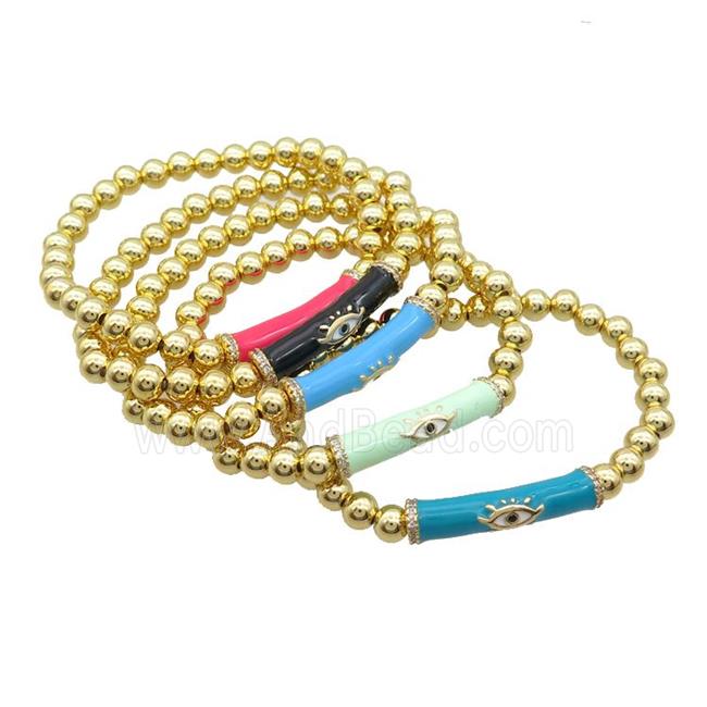 Copper Bracelet Enamel Evil Eye Pave Zircon Stretchy Gold Plated Mixed