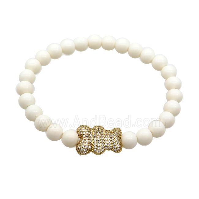 White Resin Bracelet Bear Pave Zircon Stretchy