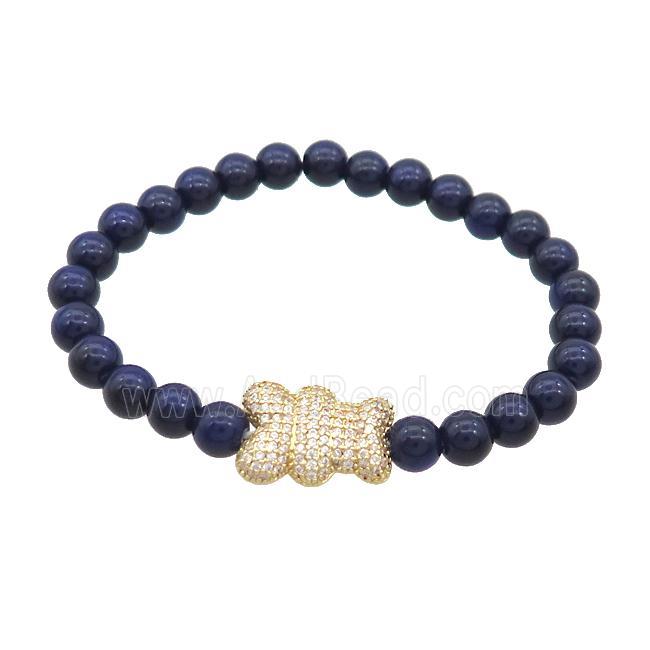 Darkblue Resin Bracelet Bear Pave Zircon Stretchy