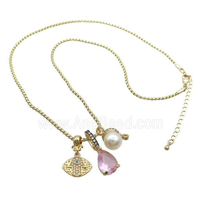 Copper Necklace Eye Hand Pave Zircon Crystal Glass Gold Plated