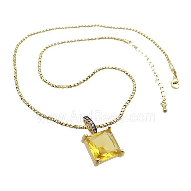 Copper Necklace With Golden Crystal Glass Square Gold Plated