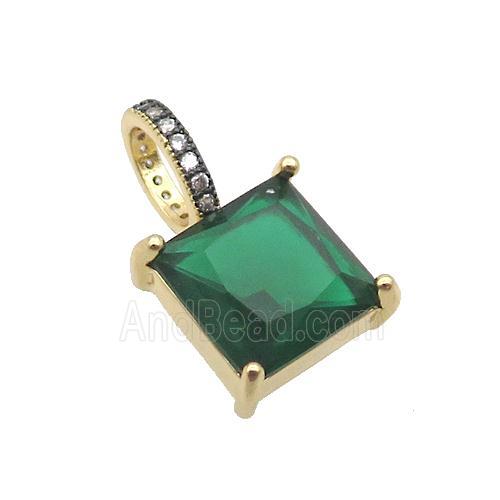 Copper Pendant Pave Green Crystal Glass Square Gold Plated