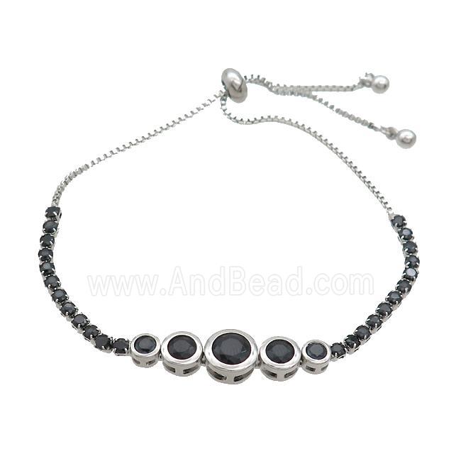 Copper Bracelets Pave Black Zircon Adjustable Platinum Plated