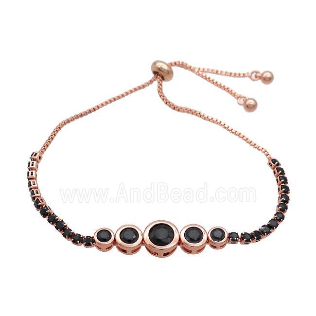 Copper Bracelets Pave Black Zircon Adjustable Rose Gold