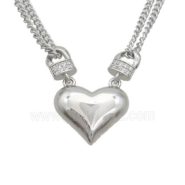 Copper Necklaces Pave Zircon Heart Platinum Plated