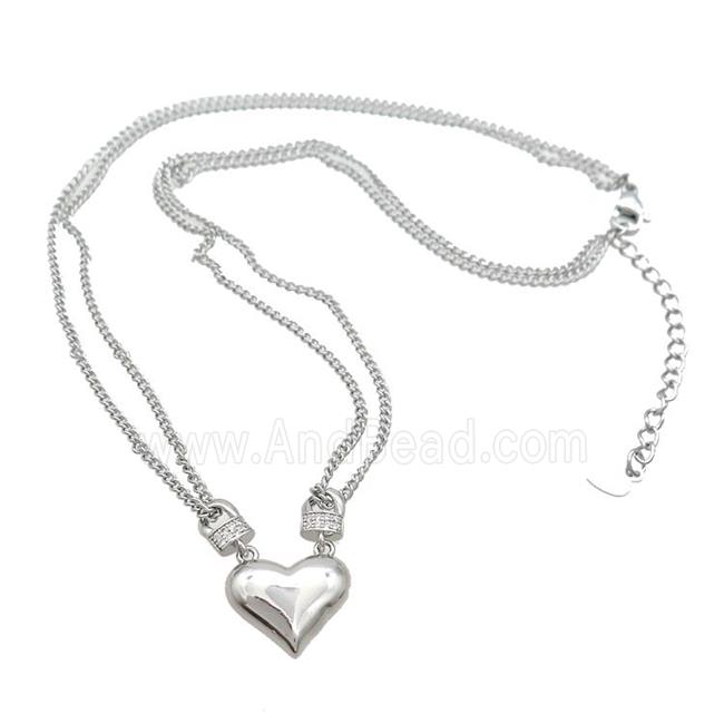 Copper Necklaces Pave Zircon Heart Platinum Plated