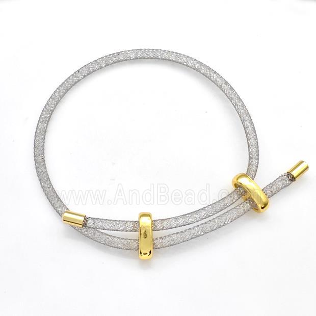 Copper Mesh Bracelet With Crystal Glass Adjustable Platinum Plated