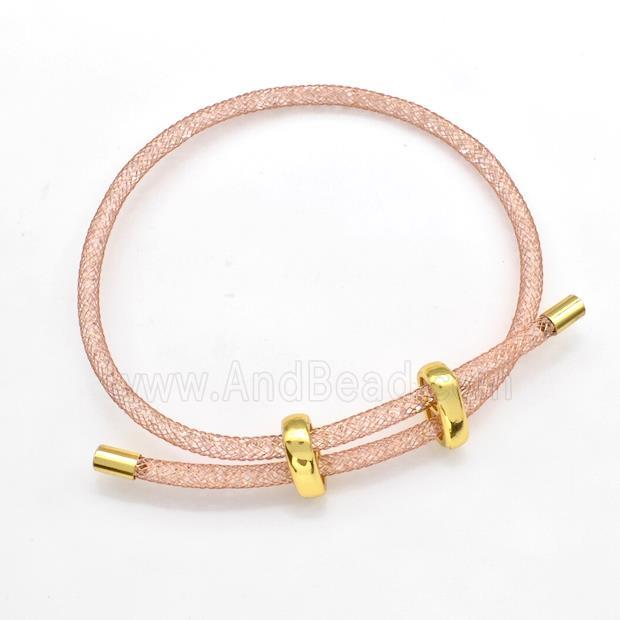 Copper Mesh Bracelet With Crystal Glass Adjustable Rose Gold