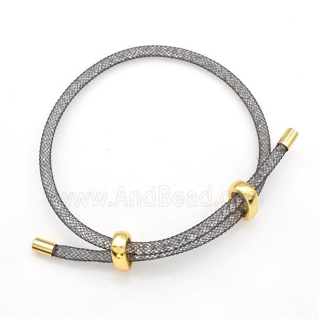 Copper Mesh Bracelet With Crystal Glass Adjustable Black Plated