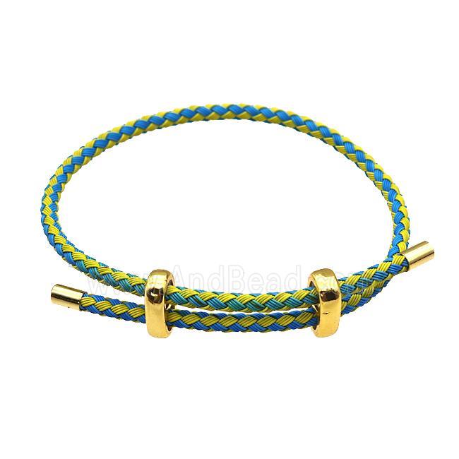 Blue Yellow Tiger Tail Steel Bracelet, adjustable