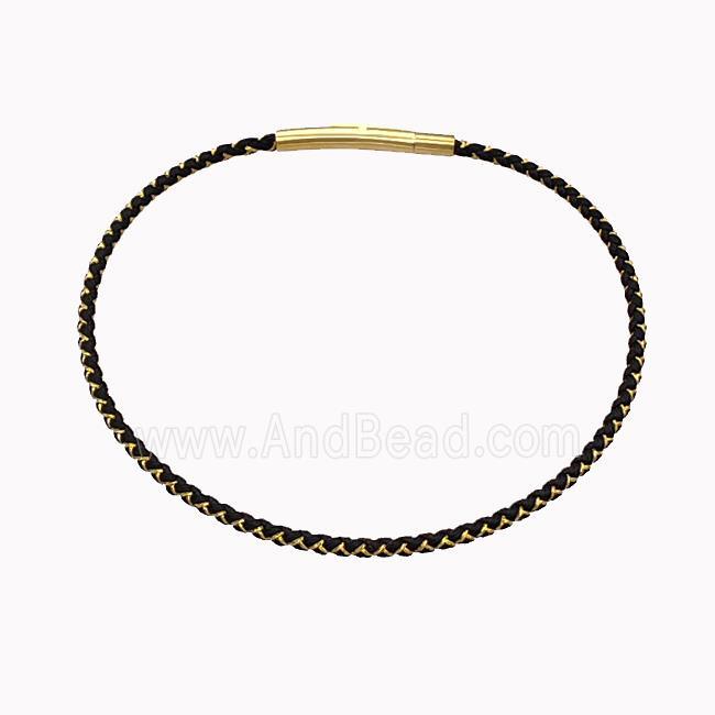 Black Nylon Cord Bracelet With Stainless Steel Clasp